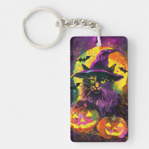 Gruselige türkische Angora-Katze Halloween Hexe Kü Schlüsselanhänger