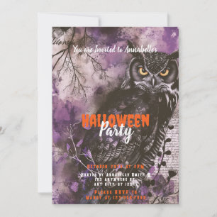 Gruselige und schöne Eule Lila Halloween-Party Einladung