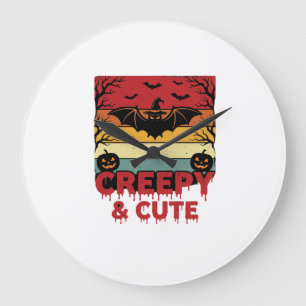Gruselige und süße Vintage-Fledermaus Halloween Große Wanduhr