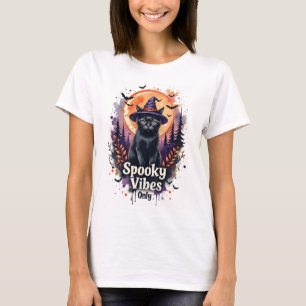 Gruselige Vibes Schwarze Katze Halloween T-Shirt f
