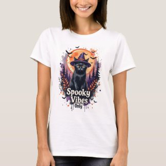 Gruselige Vibes Schwarze Katze Halloween T-Shirt f