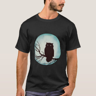 Gruselige Vintage-Eule mit unheimlichem blauem Was T-Shirt