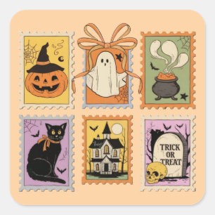 Gruselige Vintage-Halloween-Briefmarken-Aufkleber Quadratischer Aufkleber