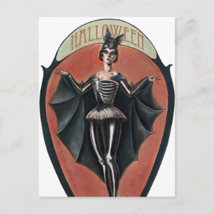 Gruselige Vintage-Halloween-Dame-Postkarte Postkarte