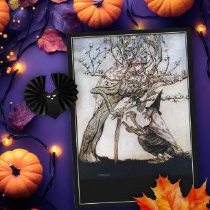 Gruselige Vintage-Halloween-Hexe Arthur Rackham Karte