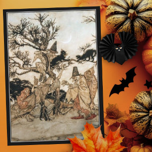 Gruselige Vintage-Halloween-Hexe Arthur Rackham Karte