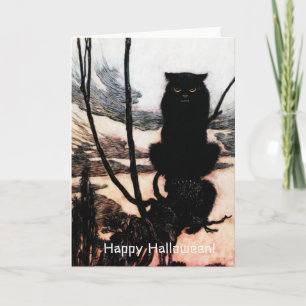 Gruselige Vintage-Halloween-Katze von Arthur Rackh Karte
