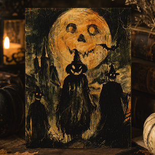Gruselige Vintage-Halloween-Kürbislaterne Postkarte
