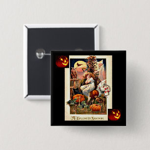 Gruselige Vintage-Halloween-Nacht Button