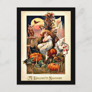 Gruselige Vintage-Halloween-Nacht Postkarte