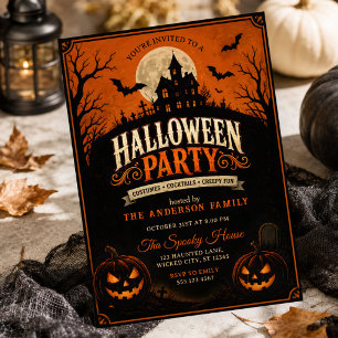 Gruselige Vintage Halloween-Party im Spukhaus Einladung