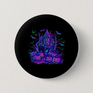Gruselige Vintage-Halloween-Szene Retro-Kürbis Sch Button