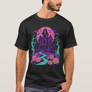 Gruselige Vintage-Halloween-Szene Retro-Kürbis Sch T-Shirt