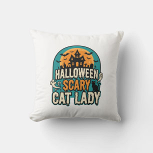 Gruselige Vintage-Hexenhütte Halloween Katzenlady_ Kissen