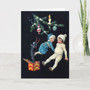 Gruselige Vintage-Krampus-Weihnachtskarte Feiertagskarte