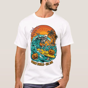 Gruselige Wellen Est 198x Surfen Skelett Kürbisse T-Shirt
