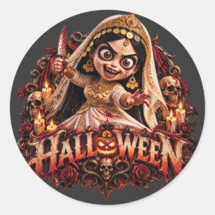 Gruselige Zombie-Braut Halloween-Horror-Kunstprint Runder Aufkleber