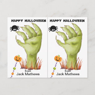 Gruselige Zombie-Hand-Schulparty-Halloween-Karte Postkarte