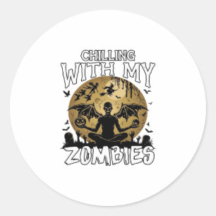 Gruselige Zombies Halloween Geflügelter Dämon Mond Runder Aufkleber