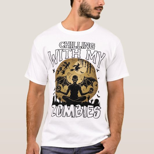 Gruselige Zombies Halloween Geflügelter Dämon Mond T-Shirt (Vorderseite)