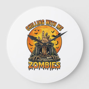 Gruselige Zombies Hand Grabstein Vollmond Fledermä Große Wanduhr