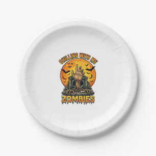 Gruselige Zombies Hand Grabstein Vollmond Fledermä Pappteller