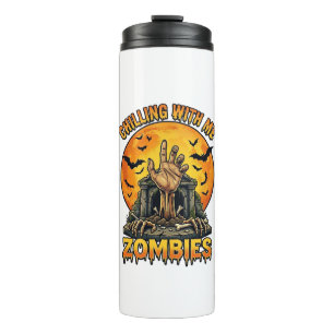 Gruselige Zombies Hand Grabstein Vollmond Fledermä Thermosbecher