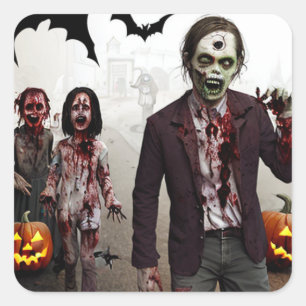 Gruselige Zombies, Kürbis und Fledermäuse Vintage Quadratischer Aufkleber