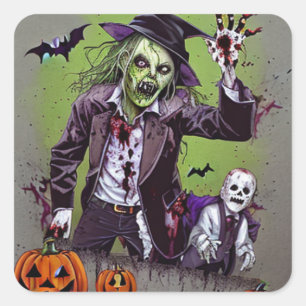 Gruselige Zombies Vintage Halloween Quadratischer Aufkleber