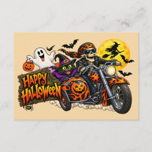 Gruseligen Frohen Halloween Motorrad Skelett Biker Begleitkarte
