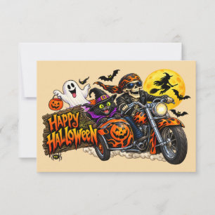 Gruseligen Frohen Halloween Motorrad Skelett Biker Karte