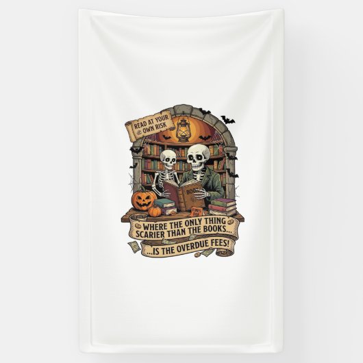 Gruseliger als Bücher Überfällige Gebühren Skelett Banner (Vertikal)