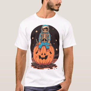Gruseliger Astronaut-Skelett auf Kürbis Halloween T-Shirt