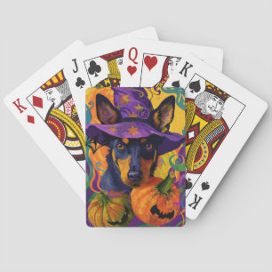 Gruseliger Australischer Kelpie Halloween-Kürbis Spielkarten