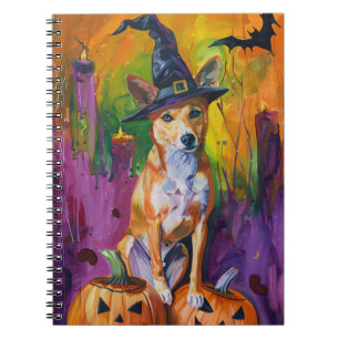 Gruseliger Basenji Halloween Hexe und Kürbis Notizblock