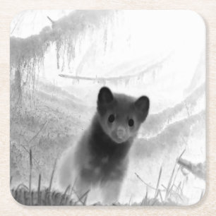 Gruseliger Baummarder Dunkler Wald Halloween Wildt Rechteckiger Pappuntersetzer