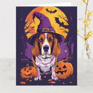 Gruseliger Beagle Halloween Hexe und Kürbis Karte