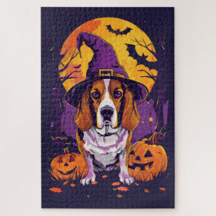 Gruseliger Beagle Halloween Hexe und Kürbis Puzzle