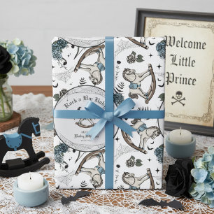 Gruseliger blauer Vintage-Schaukelpferd-Baby-Showe Geschenkpapier