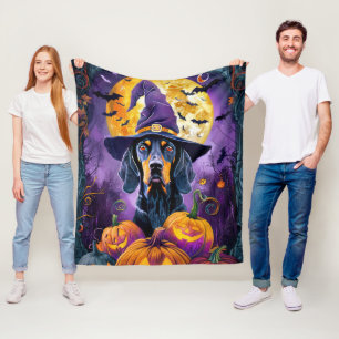 Gruseliger Bluetick Coonhound Halloween Hexe Kürbi Fleecedecke