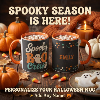 Gruseliger Boo Crew Retro-Geist Halloween Name Tasse