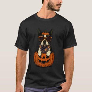 Gruseliger Boston Terrier Kürbis Halloween Hunde L T-Shirt