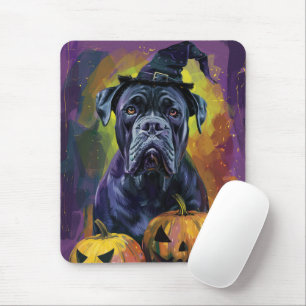 Gruseliger Bullmastiff-Hund Halloween-Hexe und Kür Mousepad