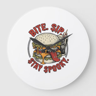 Gruseliger Burger-Shirt Vintage-Gravur Halloween G Große Wanduhr