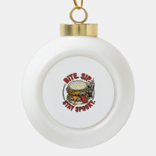 Gruseliger Burger-Shirt Vintage-Gravur Halloween G Keramik Kugel-Ornament
