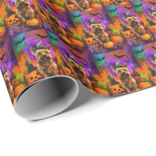 Gruseliger Cairn Terrier Hund Halloween Hexe Kürbi Geschenkpapier