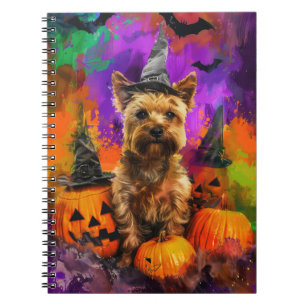 Gruseliger Cairn Terrier Hund Halloween Hexe Kürbi Notizblock