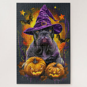 Gruseliger Cane Corso Hund Halloween Hexe und Kürb Puzzle
