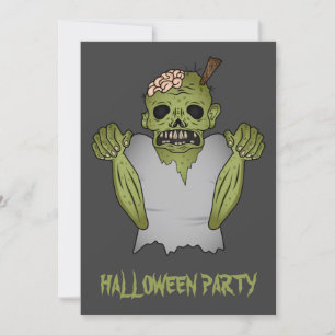 Gruseliger Cartoon-Zombie auf grauer Halloween-Par Einladung