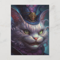 Gruseliger Cheshire-Katze in einem lila Zylinder V